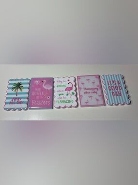 New Flamingo Theme Magnets Set of Five White Scalloped Edge Display Cards